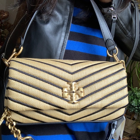 SOLD⛔️Authentic TORY BURCH Leather/quilted straw magnetic flap shoulder/Crosby - Picture 12 of 15